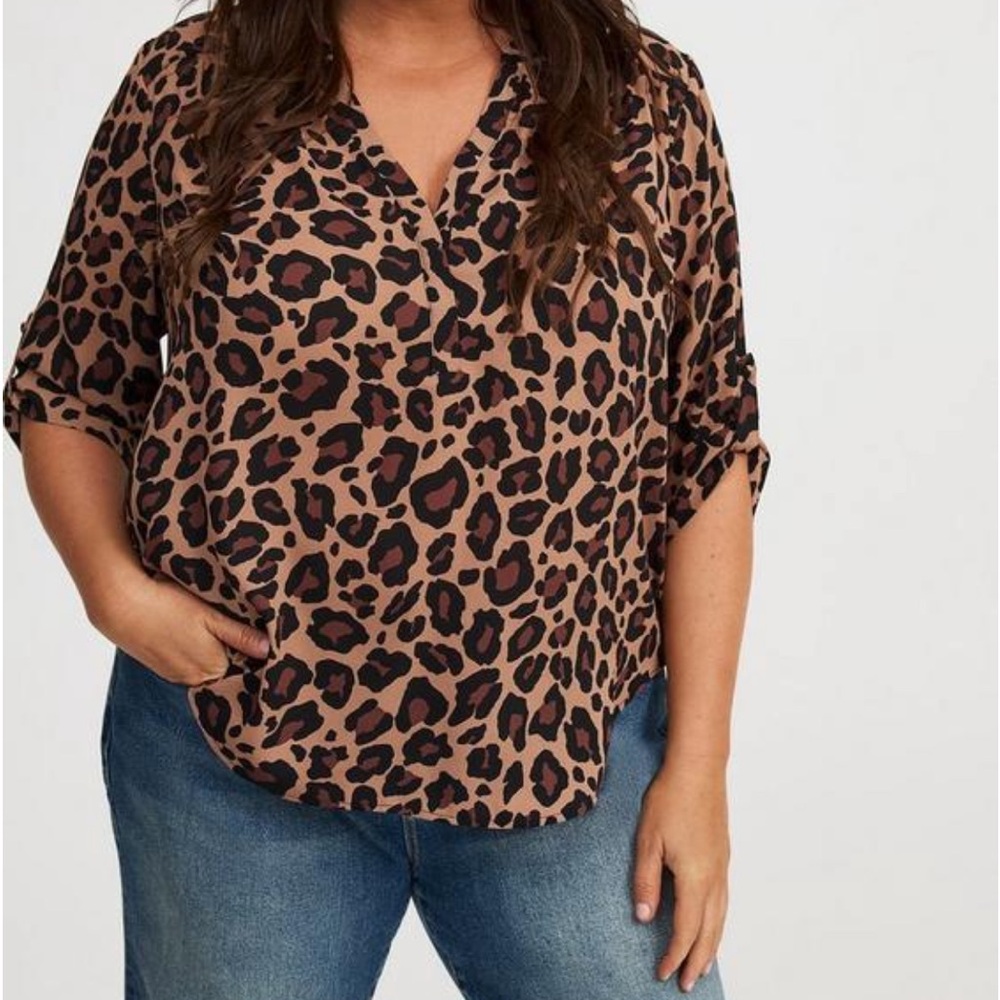 Torrid Brown Leopard Button Down Shirt